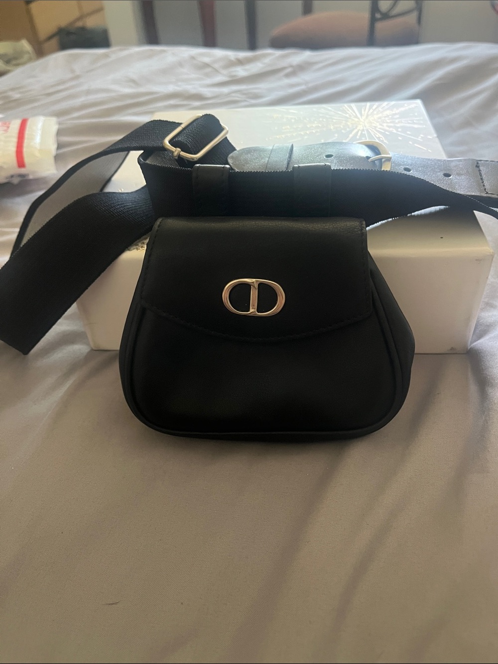 Dior Black Mini Leather Belt Bag with Gold CD Logo
